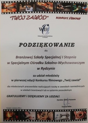 PODZIĘKOWANIE OD WIELKOPOLSKIEJ IZBY RZEMIEŚLNICZEJ